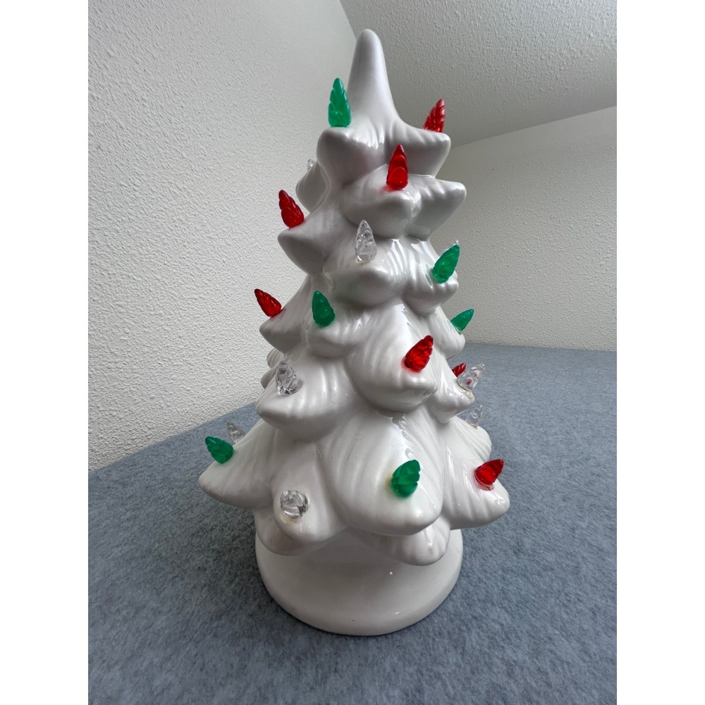 White Ceramic Christmas Tree 12 Inch Light Up Tabletop Holiday Decor Vintage
